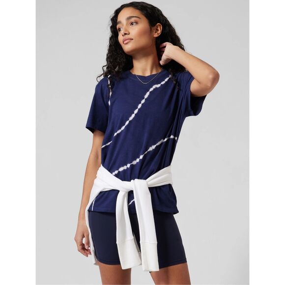 ATHLETA Women’s Navy Blue Tie-Dye Organic Daily Relaxed Tee Size Medium Style # - Picture 1 of 8